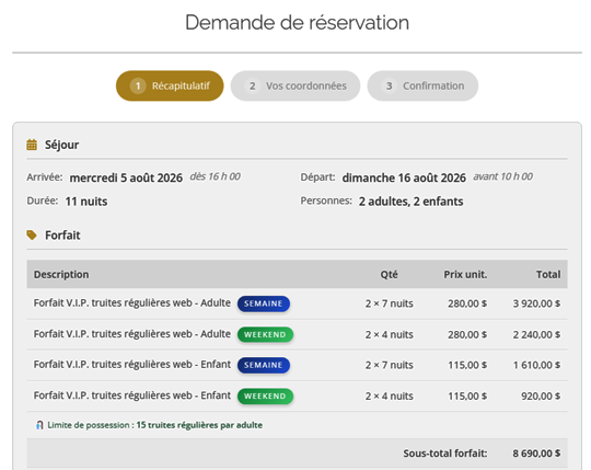 Le client confirme et règle sa réservation en ligne, sans appeler
